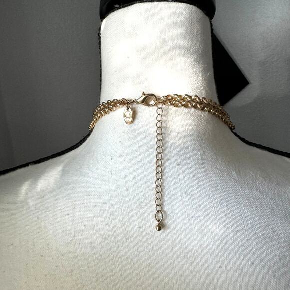 Charming Charlie Vintage Green Stone Gold Tone Double Layer Necklace Jewelry - Picture 5 of 5